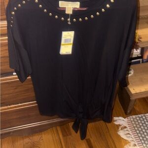 MICHAEL Michael Kors Blue Embellished Tie Front Blouse